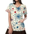 thumbnail image 3 of Ovticza 4th Of July Gift Scrub Tops V Neck Short Sleeve Patriotic T-Shirts Pediatric Nursing Shirts with Two Pockets Khaki M, 3 of 4