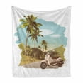 thumbnail image 1 of Retro Soft Flannel Fleece Blanket, Faded Effect Vintage Scooter Stands on the Road Jungle with Palm Trees on the Edges, Cozy Plush for Indoor and Outdoor Use, 60" x 80", Multicolor, by Ambesonne, 1 of 6