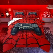 Manfei Black Console Bedding Comforter Set,Gamepad Gamer Gaming Twin Comforter Sets,Halloween Spider Webs Bedding Set For Boys Teens,Luxury Bedroom Decor Reversible,2pcs