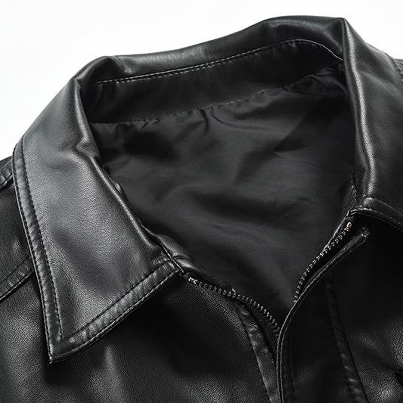 JURANMO Mens Genuine Leather Motorcycle Jacket,Men's 2024 Trendy Faux Leather Coat Work Clothes Casual Long Sleeve Lapel Collar Pockets Full Zipper Fitted Jacket Suit Coats