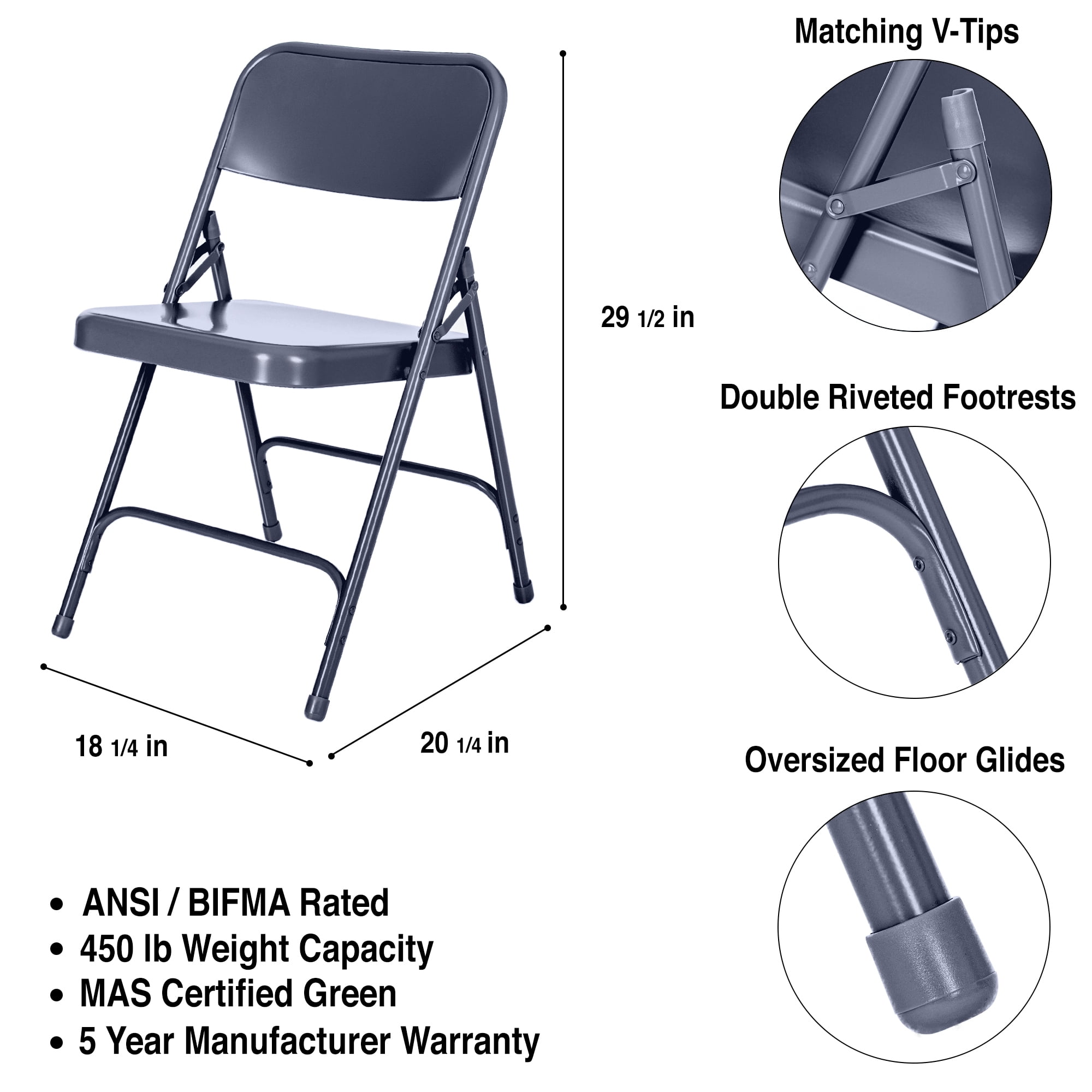 Hampden Furnishings Bernadine Collection Steel Double Hinge Folding Chair, Blue, Pack of 4