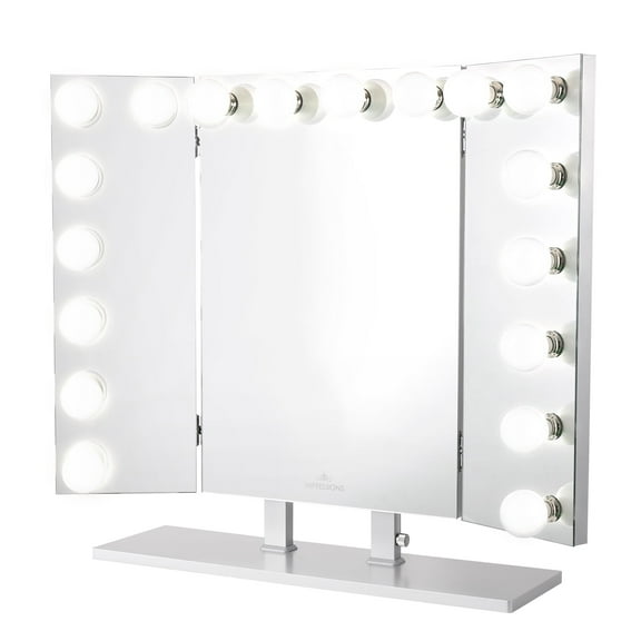 Impressions Vanity Hollywood Mirror with 18 LED Globe Lights, Trifecta Pro Lighted Makeup Mirror (Silver)