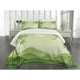 thumbnail image 3 of Ambesonne Green Leaf Quilted Bedspread Set 3 Pcs, Japanese Tree Oriental, Queen Size, Lime Green and Pale Green, 3 of 5