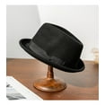 thumbnail image 5 of Sombrero de pastel de cerdo para hombres/mujeres, sombrero de copa plana de ala corta, gorra Derby de iglesia, sombrero Fedora de fieltro, negro, 5 of 5