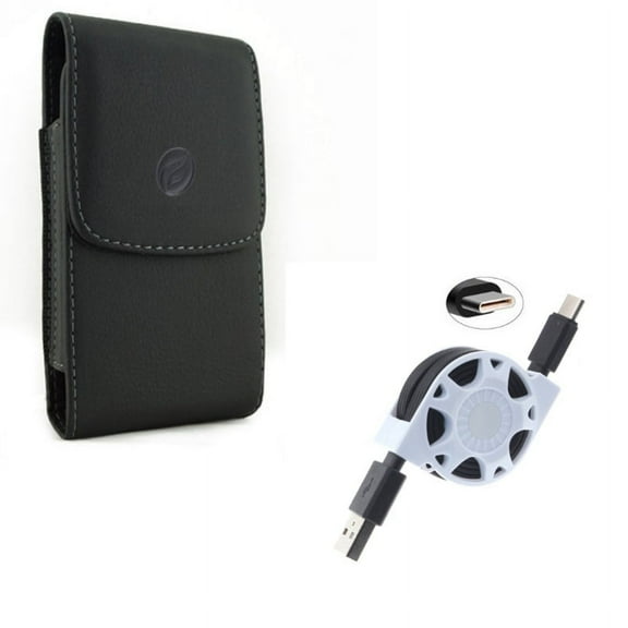 USB Cable & Case Belt Clip for Samsung Galaxy S22 Plus,S21 FE 5G - Retractable Type-C Charger   Leather Holster Cover Combo