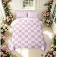 thumbnail image 2 of Manfei Vintage Grid Bed Spread Queen,Modern Checkered Queen Coverlet Set,Pink White,3-Piece,1 Quilt and 2 Pillowcases, 2 of 7