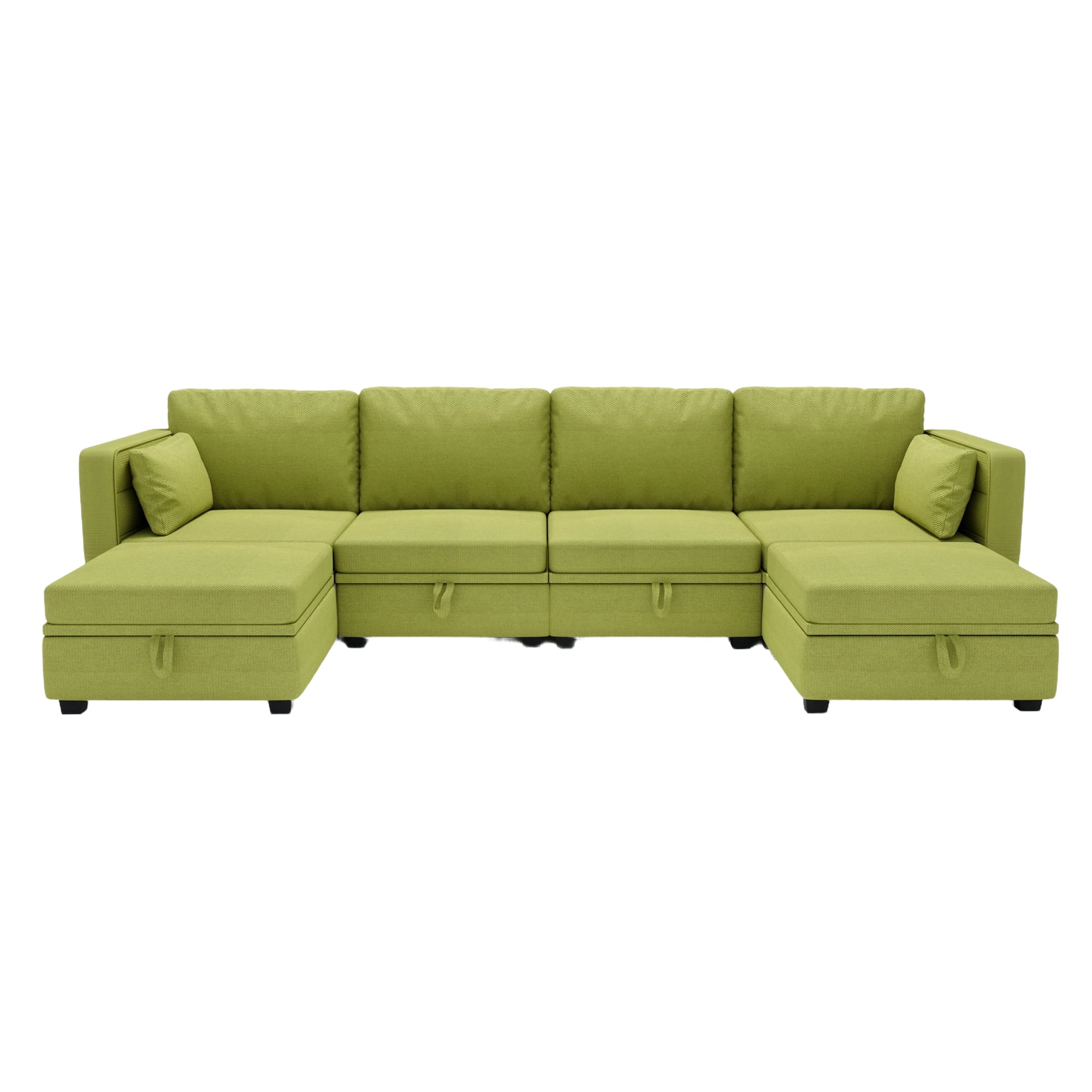 Aukfa 110" Linen Storage Sectional Couch for Living Room, Modular Sleeper Sofa U-shaped sofa, Olive