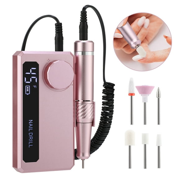 Portable Nail Drill Electric File, 45000RPM Rechargeable Nail File Machine & Power Bank 2 in 1, Great for Acrylic Nails Gel Polishing Removing, Cordless Efile with Bits Kit for Manicure Salon Home