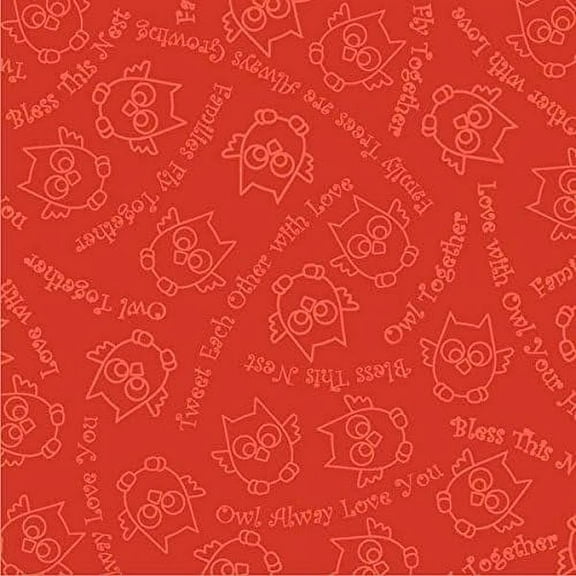 Quilting Treasures Owl in The Family Orange Owl Sketch & Words 100% Cotton Fabric sold by the yard