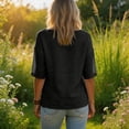 thumbnail image 5 of Womens Elbow Length Sleeve T-Shirts Crew Neck Side Button Detail Tops Solid Color Casual Summer Blouses S, 5 of 5