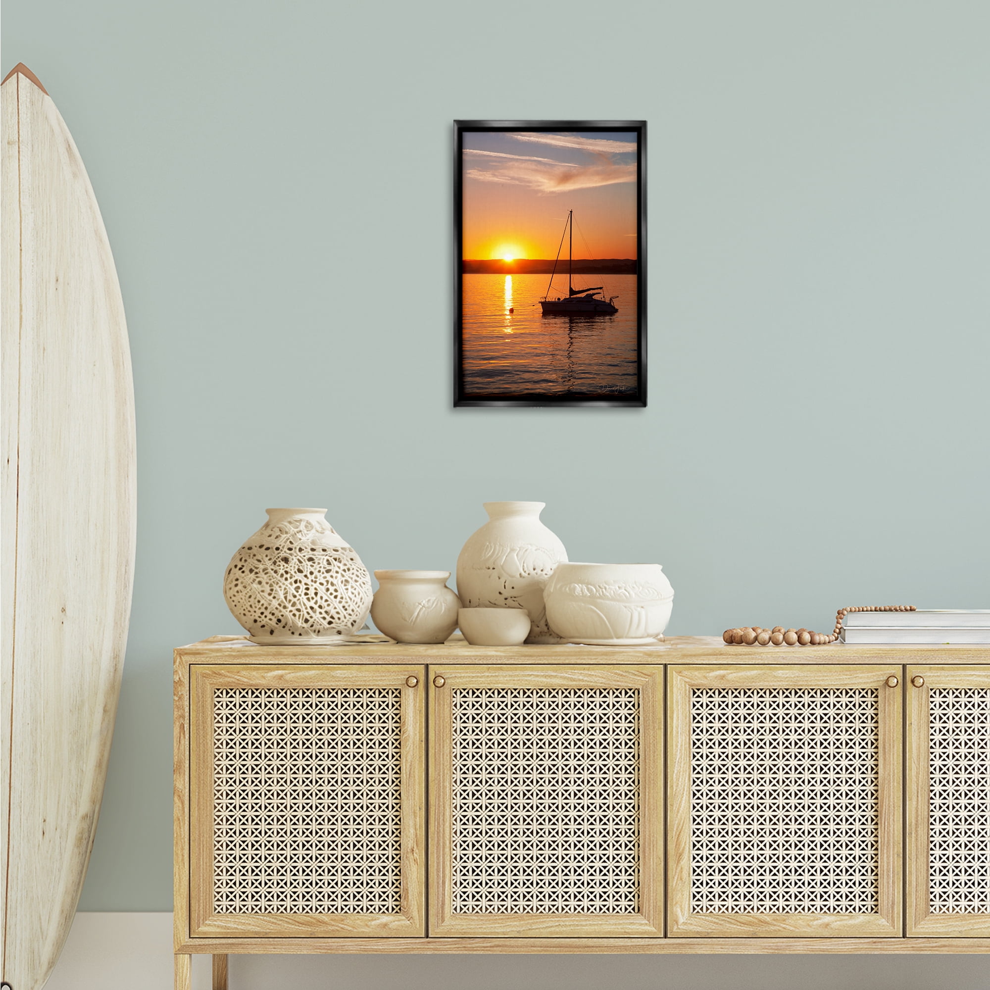 Stupell Industries Boat Ride at Sunset Landscape Photography Black Floater Framed Canvas Art Print Wall Art, 17 x 25