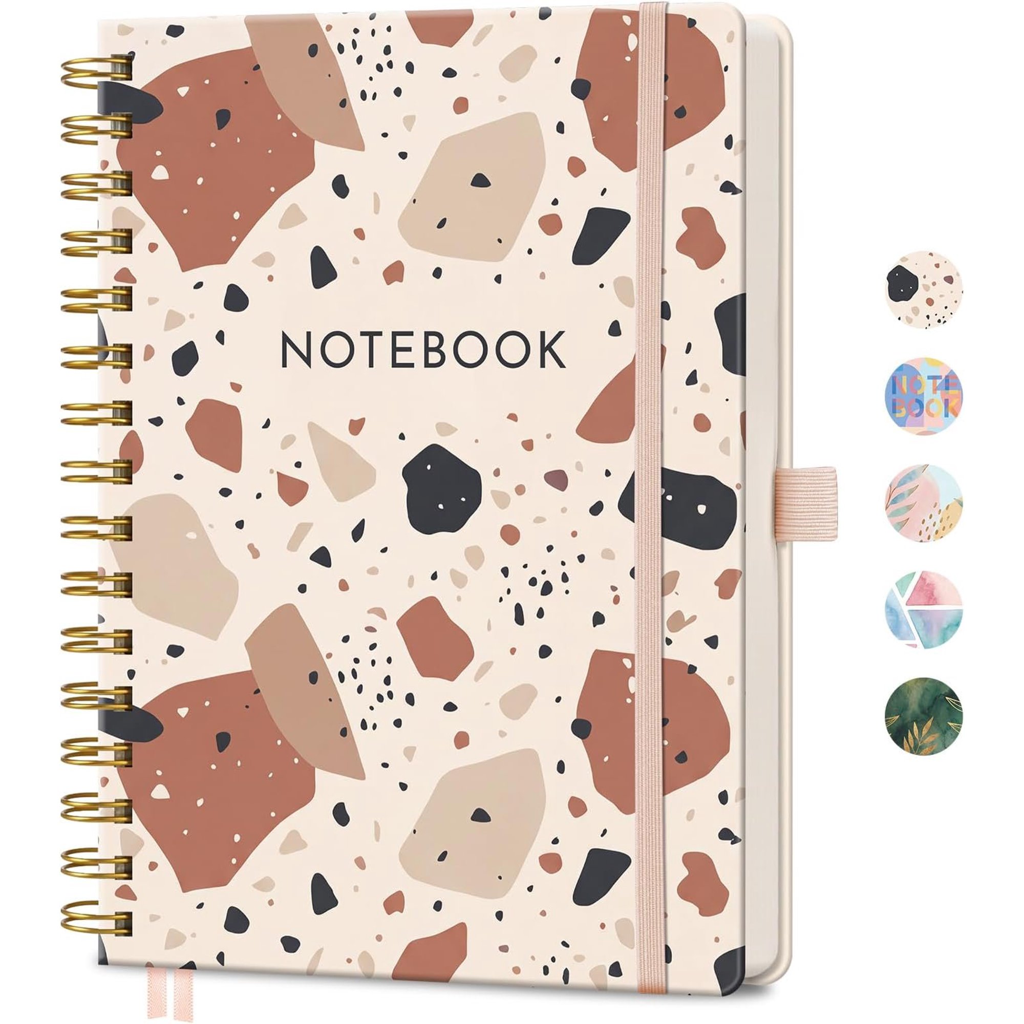 Lined Spiral Journal Notebook 160 Pages A5 Size (5.7 x 8.3 ) | Cardboard Hardcover 100 GSM Paper for Men & Women Note Taking Diary Work Agenda Travel (Terrazzo)