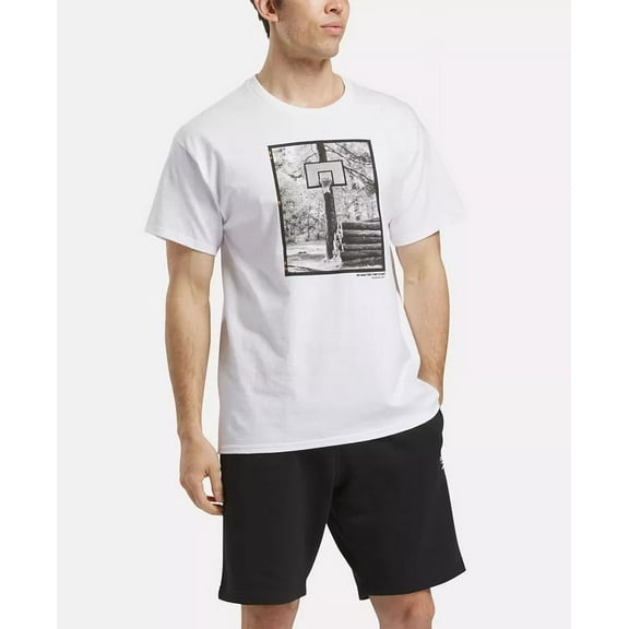 Reebok T-Shirt Men's 2XL White Graphic Print Cotton Regular Fit Crew Neck FTS872
