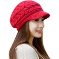 thumbnail image 1 of Gorro de punto cálido de Invierno para mujer, gorro de lana, boinas de esquí para nieve, gorros con visera, gorro de pico de pato de ala corta cálido de felpa para mujer, 1 of 5