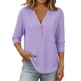 thumbnail image 3 of Tqcoqu 3/4 Length Sleeve for Women Tops Dressy Casual Shirts V Neck Summer Blouses with Buttons Trendy Clothes,Purple,Women's S-XXXXXL, 3 of 10