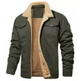 thumbnail image 3 of IYTR Mens Winter Jacket Long Sleeve Jacket Solid Color Zipper Turndown Collar Loose Plus Velvet Padded Warm -Padded Jacket with Pocket Green M, 3 of 4