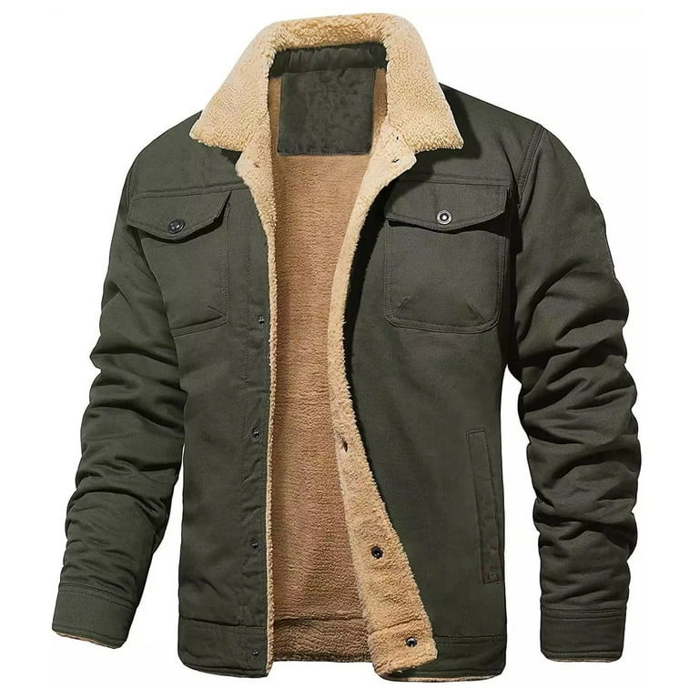 WREESH Mens Cargo Jacket Fleece Cotton Military Jackets Mid Length Hooded  Padded Jacket Thicken Warm Winter Coats Brown