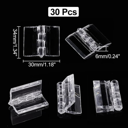 30pcs Transparent Acrylic Hinges 1.34x0.7 Inch Continuous Hinge Folding Hinge Tools