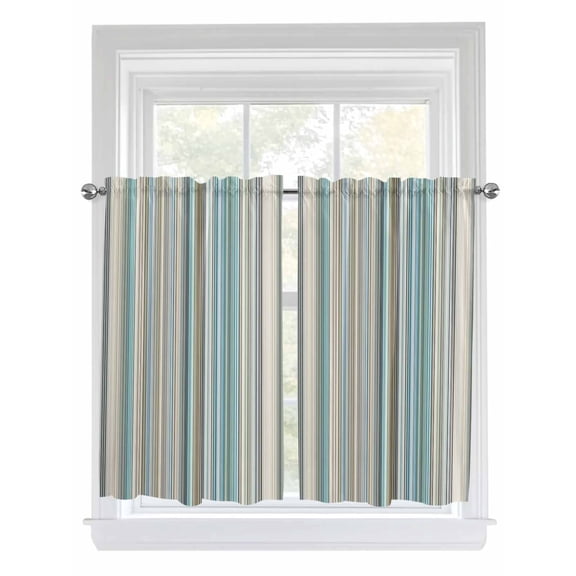 Light Blue Striped Bathroom Window Curtain, Farmhouse Thin Line Modern Abstract Art Light Filtering Coffee Kitchen Curtains, Bedroom Living Room Curtains 2 Panel 84"x45"