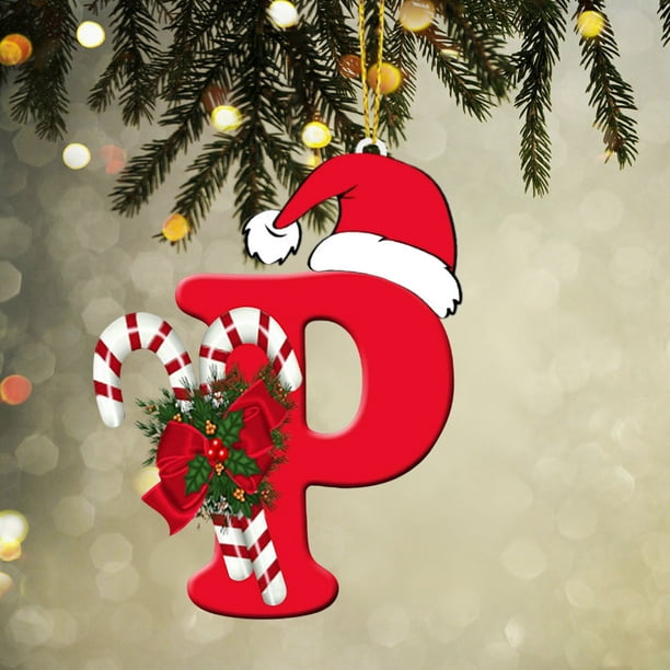 Colgante de árbol de Navidad de acrílico 2D con letras | Juego de 26 adornos con iniciales del alfabeto para decoración navideña