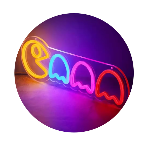 Letrero De Neón Pacman Con Fantasmas Para Decoración 40 Cm