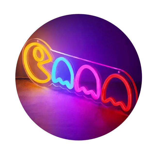 Letrero De Neón Pacman Con Fantasmas Para Decoración 40 Cm