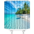thumbnail image 2 of Beach Tropical Shower Curtain - Ocean Palm Tree Summer Hawaiian Coastal Seascape Nature Scene, Polyester Curtains with Hooks, Perfect for Coastal-Inspired Bathrooms, Adds a Relaxing Vacation Vibes, 2 of 6