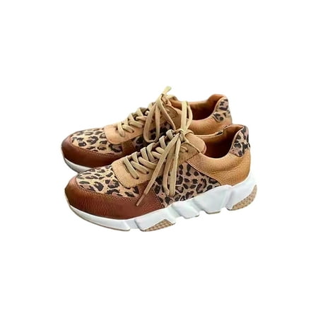 

LUXUR Women s Leopard Print Sneakers Comfortable Low Top Lace Up Comfort Casual Shoes Walking