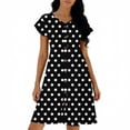 thumbnail image 4 of ClodeEU Women's Polka Dot Flutter Sleeve V Neck Cinched Waist Dress ,Casual Midi Dress Black,Womens Plus XXL, 4 of 5