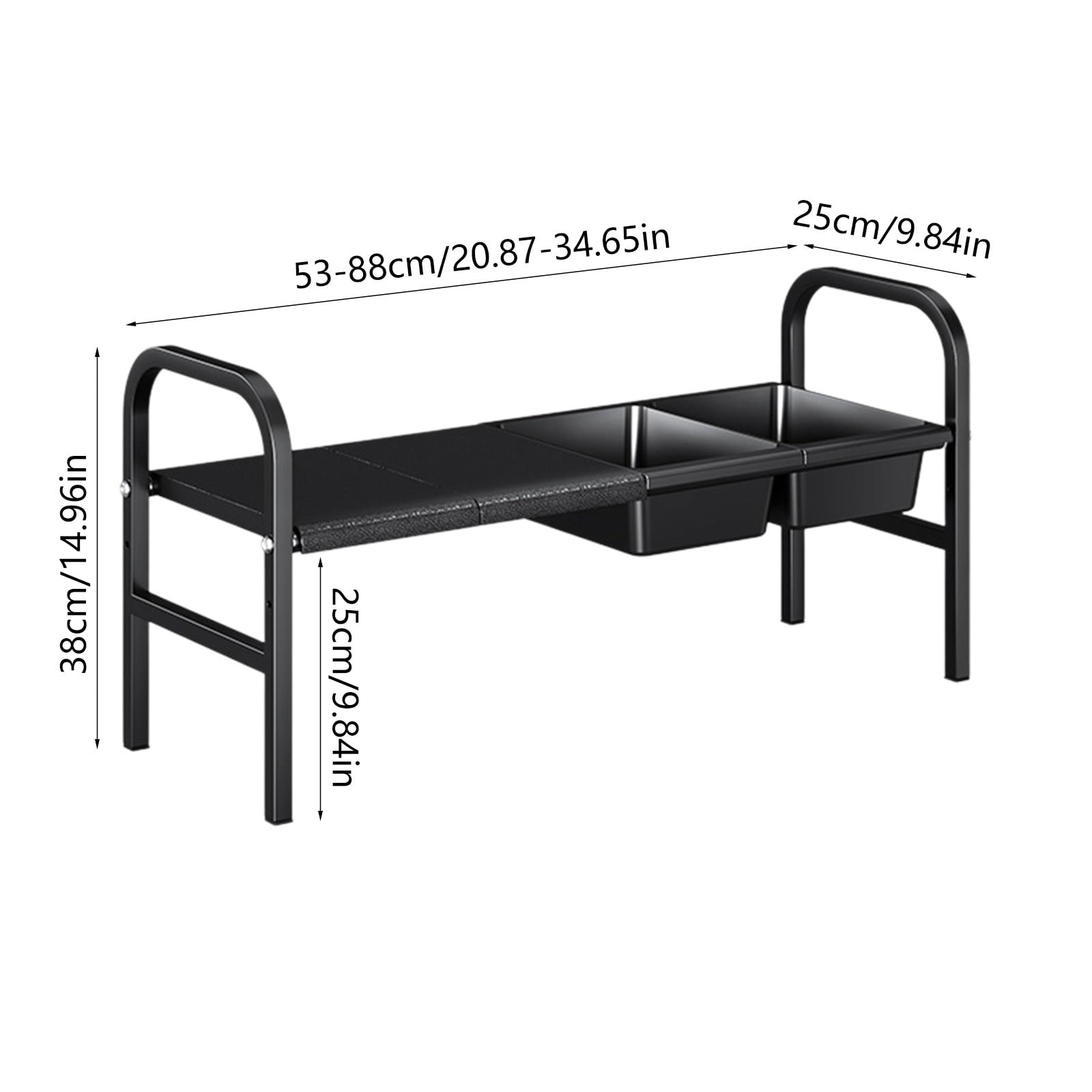Expandable Under Sink Organizer, with Removable 2 Baskets and 2 Panels for Cabinet Sink Cloakroom Wardrobe Closet Storage(Black)