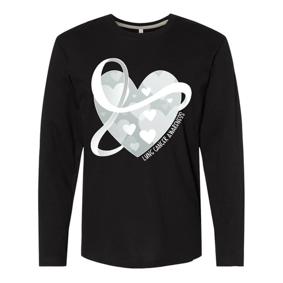 Inktastic Lung Cancer Awareness White Ribbon Around Heart Long Sleeve T-Shirt