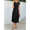 thumbnail image 6 of DOKOTOO Women's A-Line Midi Black Dress for Summer | Cowl Neck, Ruched Waist, Cap/Short Sleeve Flowy Party Cocktail Dresses, 6 of 7