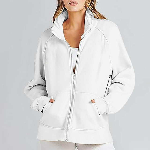 ICHUANYI Liquidación Mujer Suelta Color Puro Manga Larga Casual Cremallera Tops Blusa Con Bolsillo Sudadera Chaquetas ICHUANYI WER2023082201782