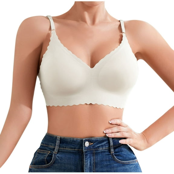 biudgviw Everyday Bras for Women Seamless Scalloped V Neck Adjustable Strap Push up Bras Lightweight Liftup Wireless Bras