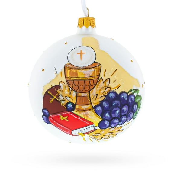 First Communion on White Glass Ball Christmas Ornament 4 Inches