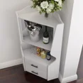 thumbnail image 4 of iooHug Wooden Corner bar cabinet with 2 open storage shelves and 2 drawers, mirrored back sideboard cabinet, high feet/legs for easy cleaning, buffet cabinet WHITE, 4 of 6
