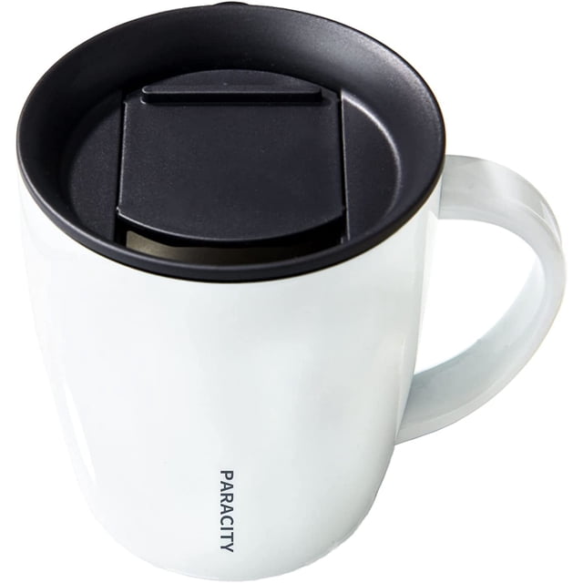FYBTO Tasse à Café en Acier Inoxydable 12 oz, Tasse de Voyage Isolée avec Couvercle et Poignée, Blanc