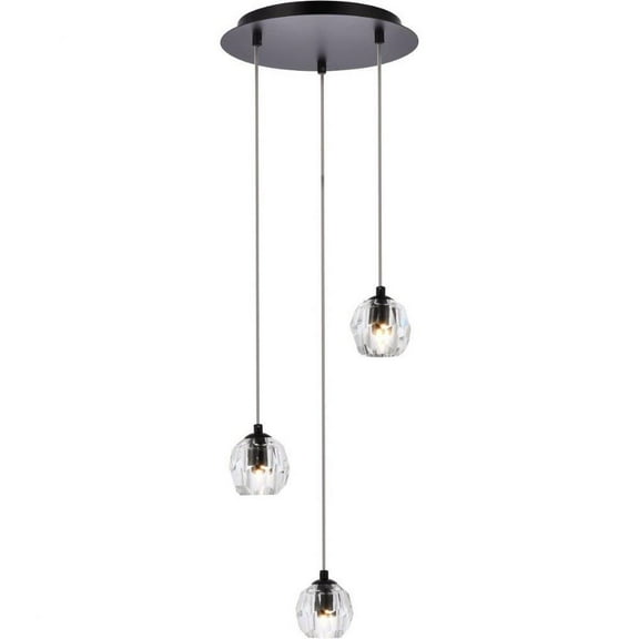 11.8 inch 3 Light Pendant-Black Finish-Royal Cut Crystal Type Bailey Street Home 390-Bel-4363571