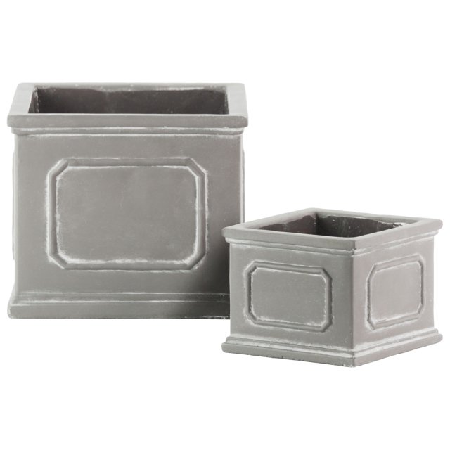 Cement Square Planter Box In Painted Finish, Set of 2, Gray