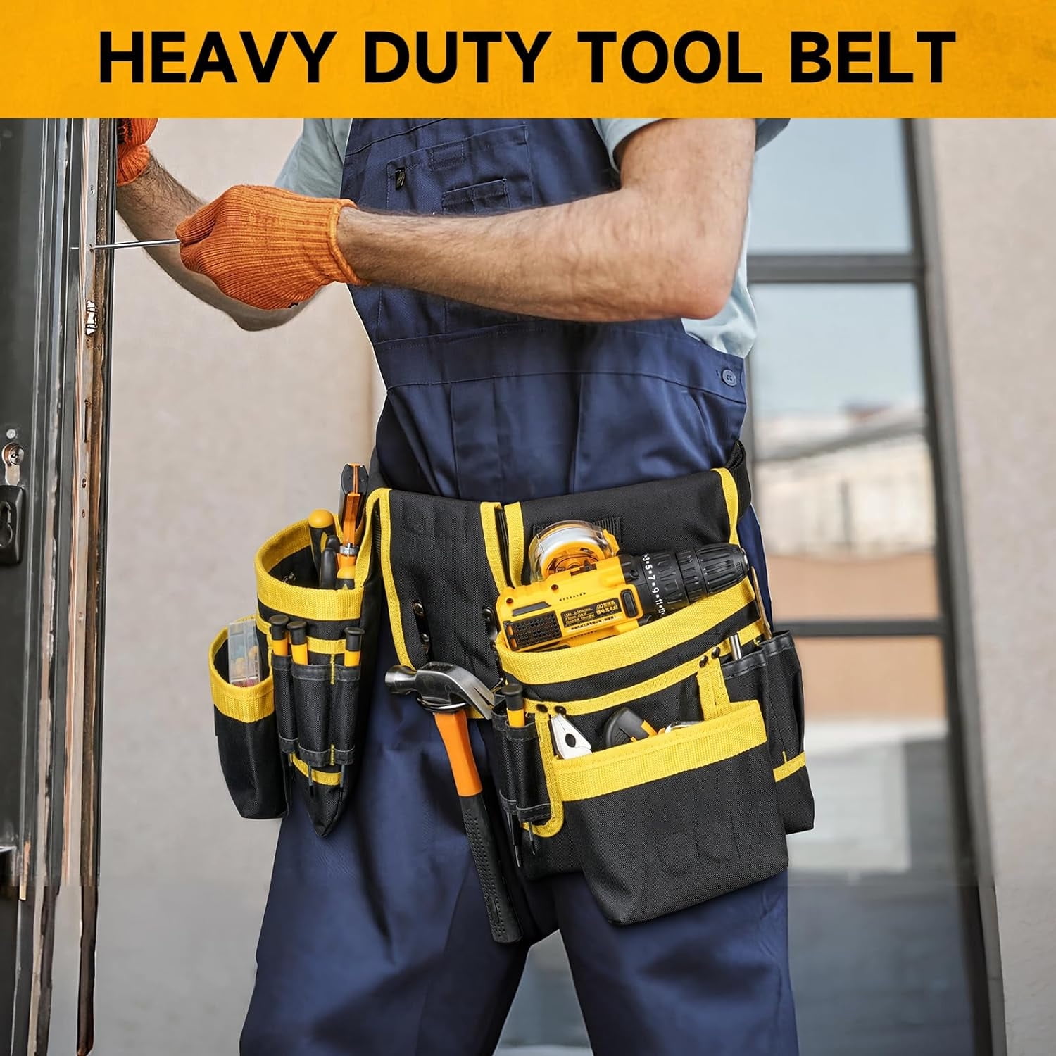 Tool Belt, Tool Pouch with 26 Pockets for Men, Heavy Duty Magnetic Tool Pouch Bag, Detachable Tool Bags for Electrician, Carpenter, Construction (Orange)