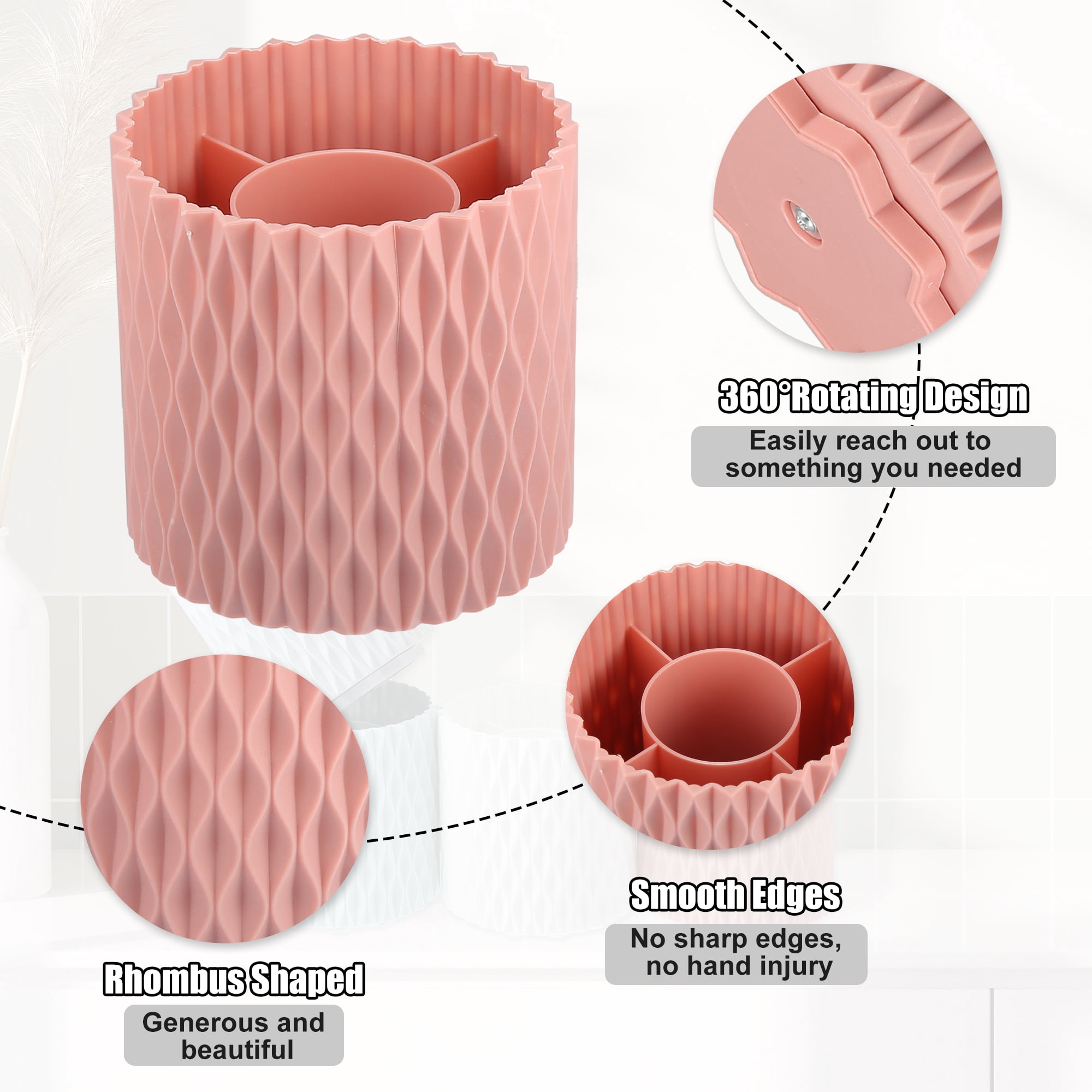 Unique Bargains Makeup Brush Holder Organize 360° Rotating Makeup Organizer for Vanity pink
