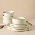 thumbnail image 4 of Famiware Nebula Stoneware Dinnerware Sets, 12-Piece Dish Set, Vanilla White with Brown Rim, 4 of 7