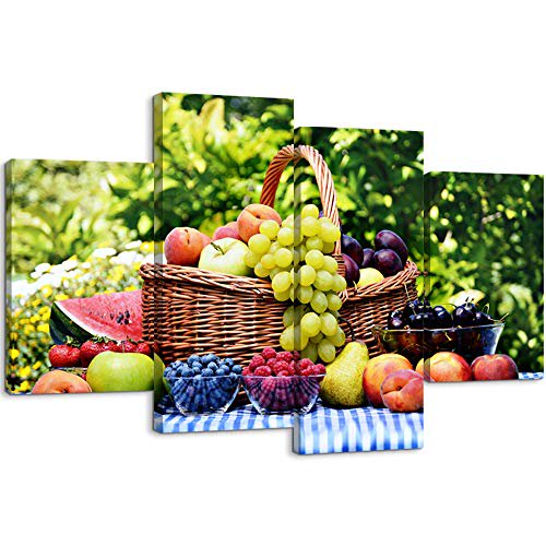 Modern Kithen Picture Wall Decor 4 Piece Colorful Fruit Wall Art Food Canvas Art Kitchen Canvas Set Framed Ready to Hang for Kitchen Decor (40''W x 24''H)