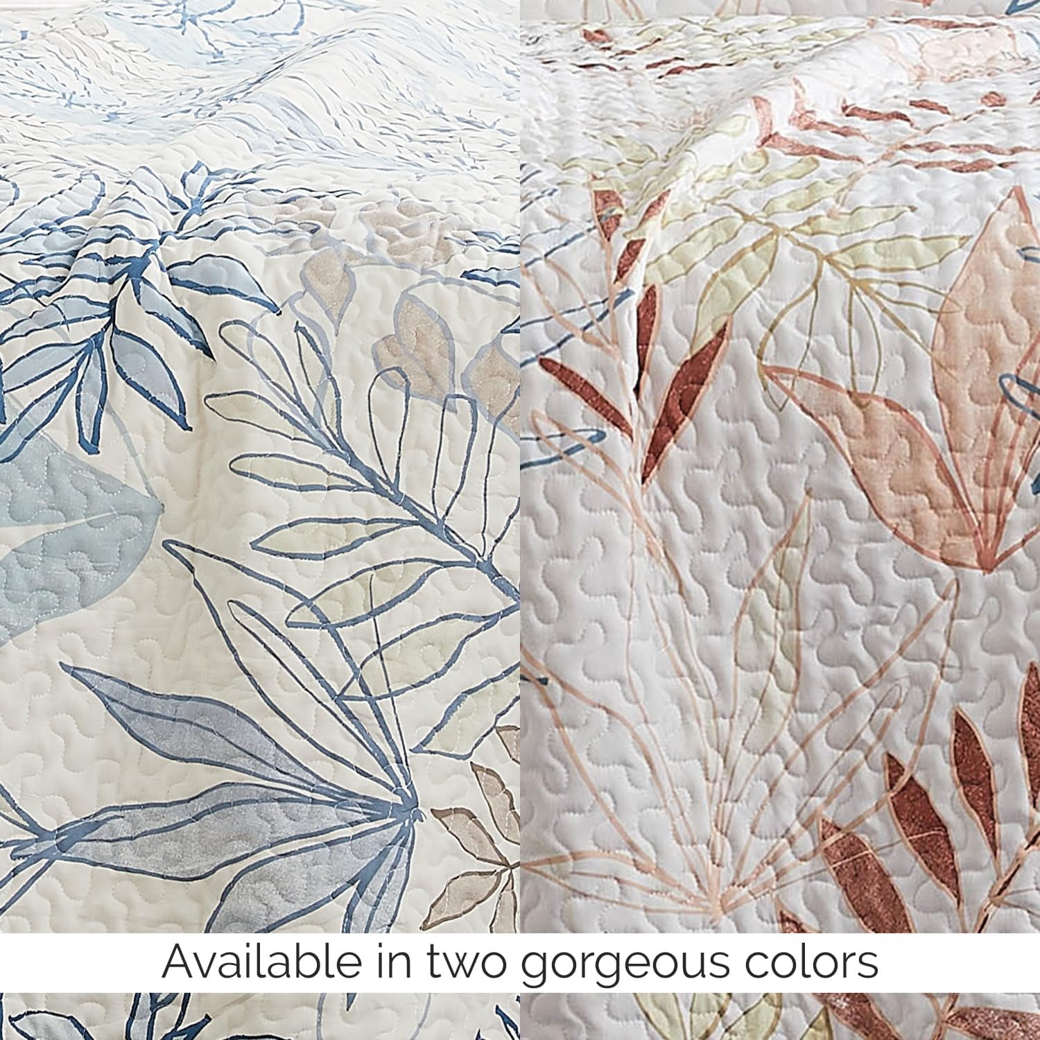 Southshore Fine Living, Inc. Tropic Leaf Collection, Oversized Quilts For King Bed, Lightweight Coverlet, All Season Quilt Set and 2 Quilted Pillow Shams, California/King Quilts, Cream