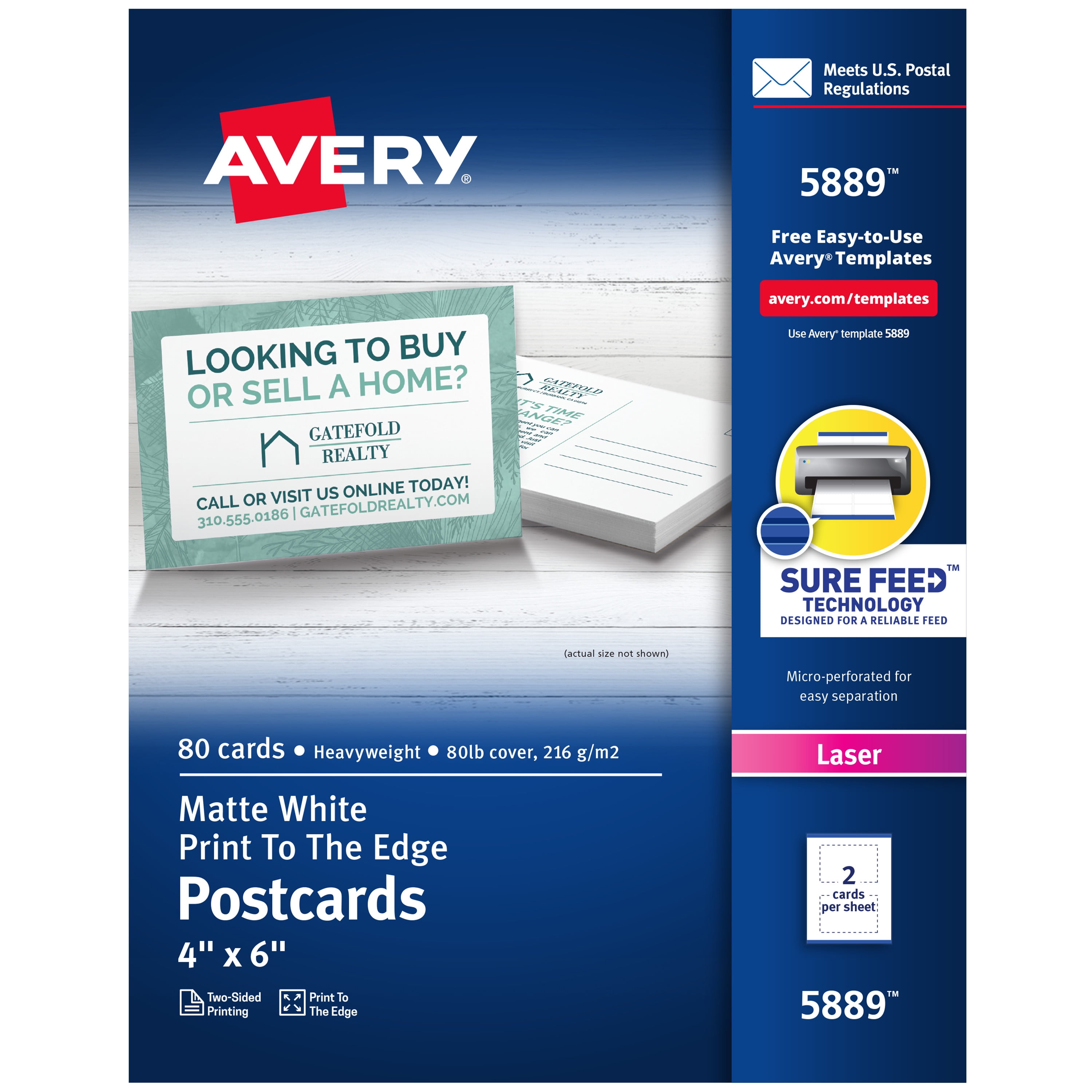 Avery Printable Postcards With Sure Feed Technology 4 X 6 White 80 Blank Postcards For Laser Printers 58 Walmart Com