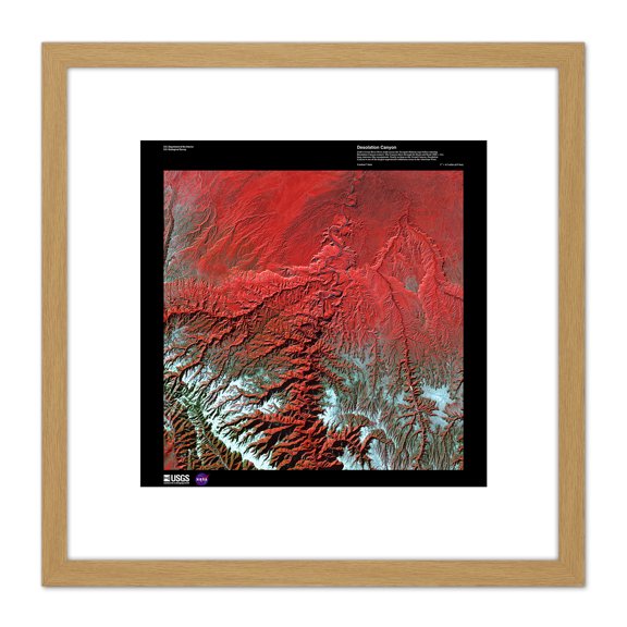 Science Map Satellite Desolation Canyon Utah USA Replica 8X8 Inch Square Wooden Framed Wall Art Print Picture with Mount