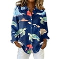 thumbnail image 2 of Hawaiian Shirts for Women Plus Size: Cool Summer Luau Shirt Hawaii Tropical V Neck Button up Tops Dark Blue XL, 2 of 5