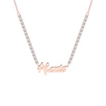 Personalized Planet Women's Bold Script Name Plaque CZ Chain Necklace