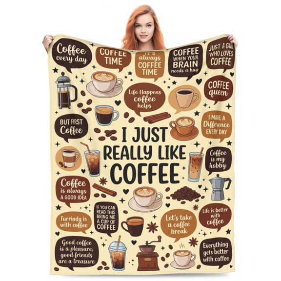 Coffee Throw Blanket Cafe Gift for Women Coffee Cup and Beans Funny Present for Drink Lovers Soft Warm Cozy 50x40