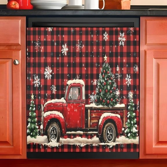 Ryvnso Christmas Tree on Truck Dishwasher Magnetic Refrigerator Magnet Cover Kitchen Home Decorative 23"x26"